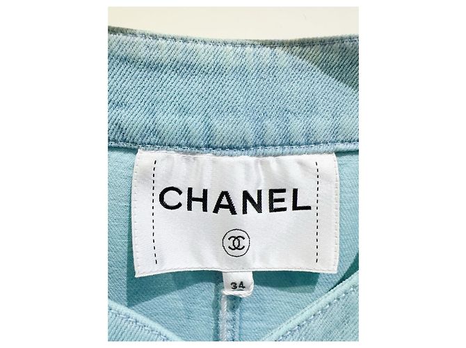 Chanel Jacke aus blauem Tweed mit Kamelien Motiv Größe 34 Mehrfarben - Ansicht 2