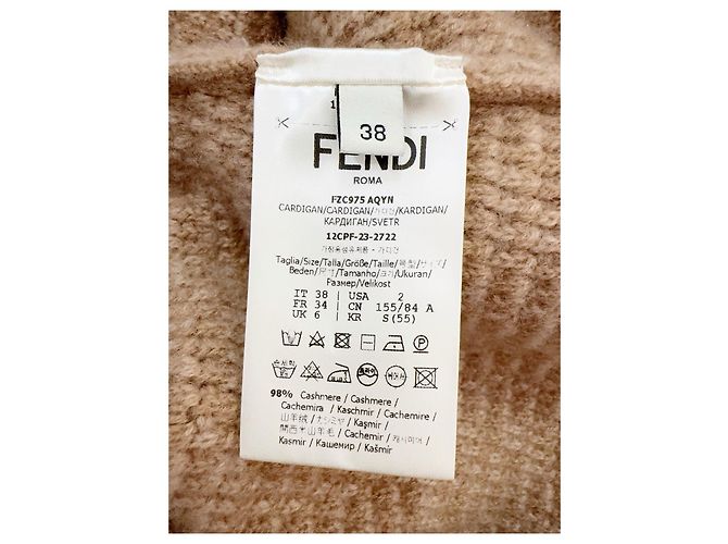 Pull Fendi en cachemire camel logo FF Multicolore - vue 4