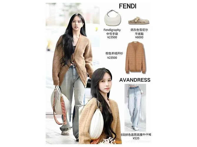 Pull Fendi en cachemire camel logo FF Multicolore - vue 8