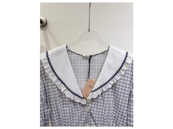 Vestido Miu Miu de algodón con estampado vichy y cuello marinero Multicolor - vista 3