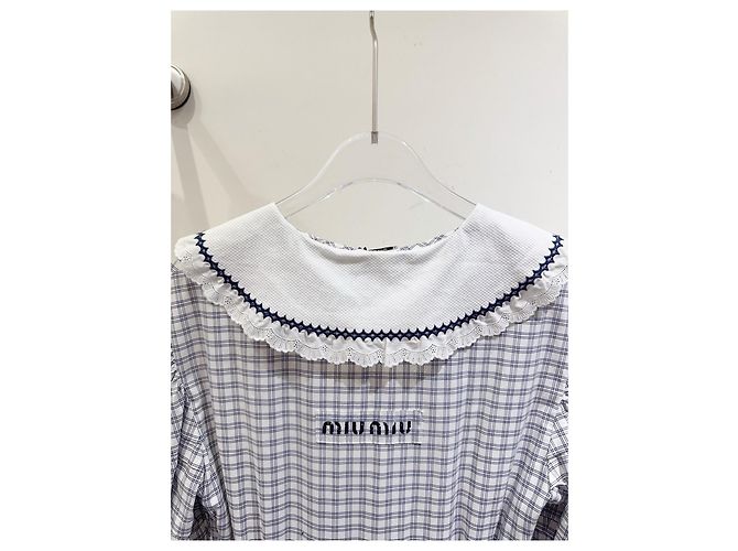 Vestido Miu Miu de algodón con estampado vichy y cuello marinero Multicolor - vista 6
