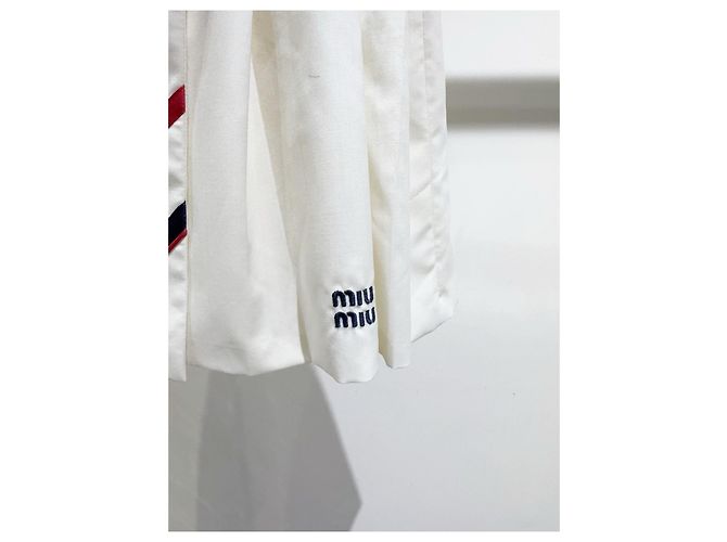 Falda Miu Miu de algodón blanca con ribete a rayas rojas y negras Multicolor - vista 2