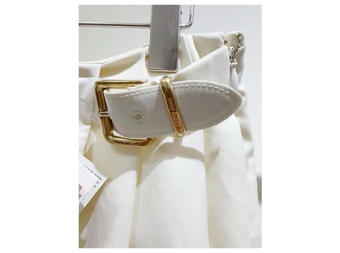 Falda Miu Miu de algodón blanca con ribete a rayas rojas y negras Multicolor - vista 3
