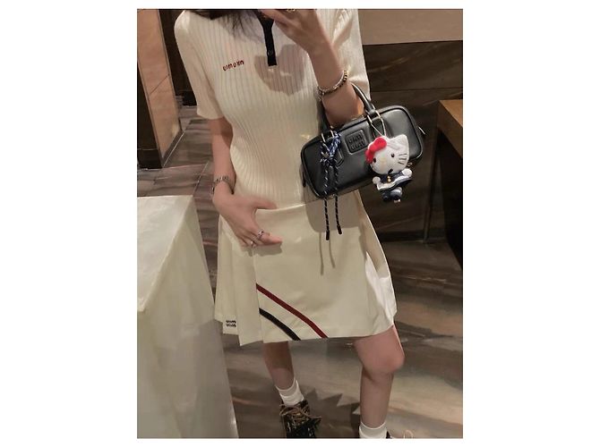 Falda Miu Miu de algodón blanca con ribete a rayas rojas y negras Multicolor - vista 8