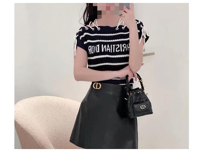 Autre Marque Top Dior in maglia a righe in cotone con lacci Multicolore - vista 7