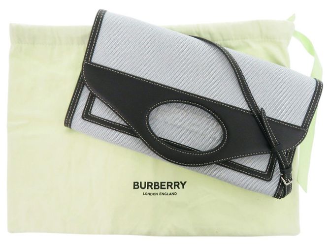 Borsa a tracolla Burberry 2-Way in tela e pelle Nero Blu - vista 2