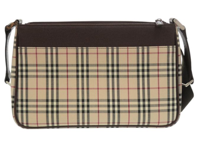 Borsa a tracolla in pelle Burberry Nova Check Marrone Beige - vista 2