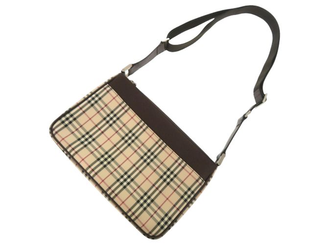 Borsa a tracolla in pelle Burberry Nova Check Marrone Beige - vista 4