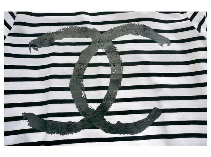 Chanel Top Marinière a Righe Bianco e Nero Monogramma TM - vista 3