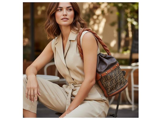 Fendi Zucca Monogramm Beuteltasche aus Leder Braun - Ansicht 3