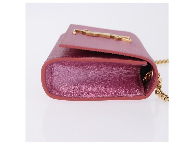 Autre Marque Saint Laurent Classic Monogram Metallic Leather Medium Rosa - vista 3