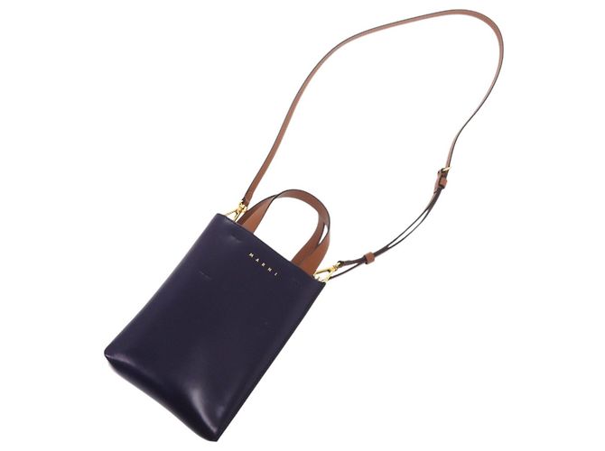 Borsa a mano 2-Way Marni Museo Nano in pelle Marrone Blu navy - vista 3