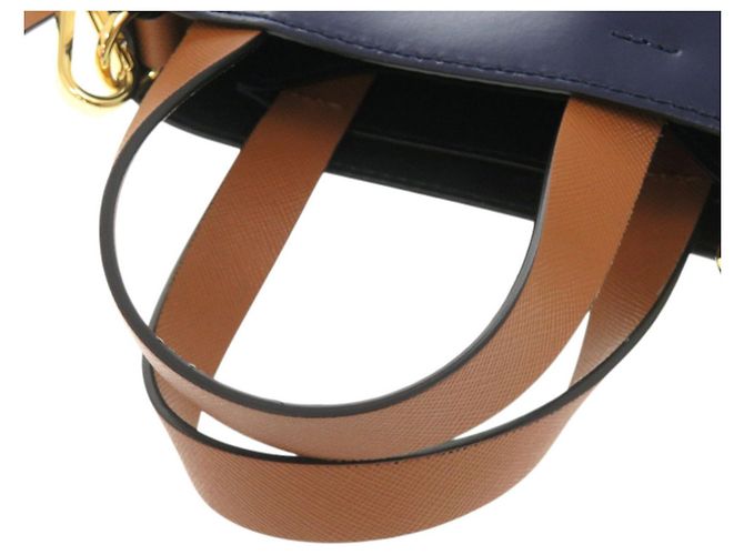 Borsa a mano 2-Way Marni Museo Nano in pelle Marrone Blu navy - vista 7