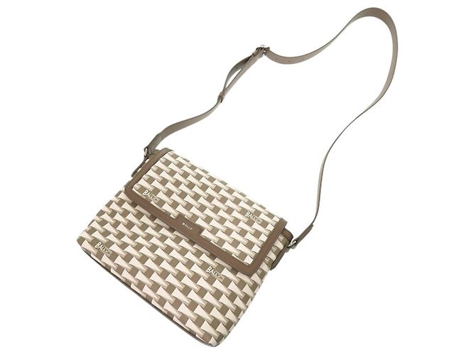 Borsa a tracolla in pelle Bally Pennant Cross Marrone Bianco - vista 6