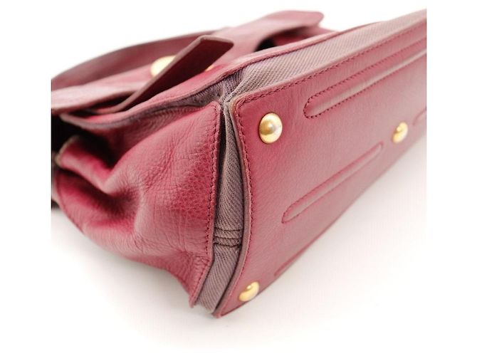 Sac à main Yves Saint Laurent Muse Two Top Handle en cuir bordeaux - vue 9