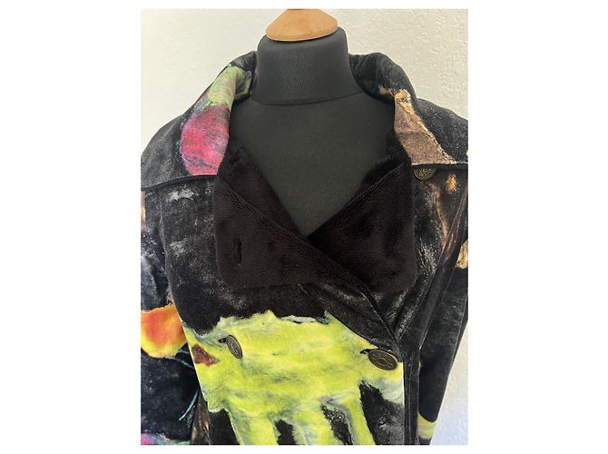Cappotto in velluto stampato Louise Della Marrone Nero Rosa Rosso Multicolore Verde Giallo - vista 8