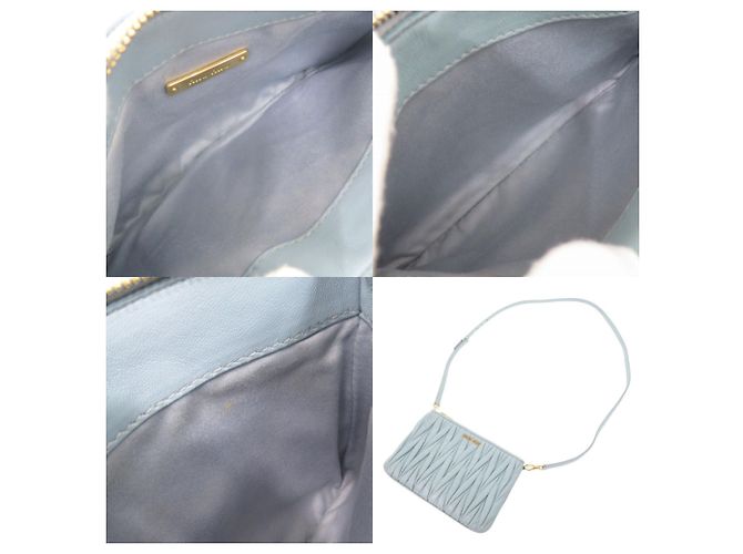 Borsa a tracolla in pelle Matelassé Logo Miu Miu Blu chiaro - vista 6