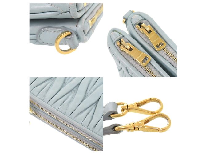 Borsa a tracolla in pelle Matelassé Logo Miu Miu Blu chiaro - vista 9
