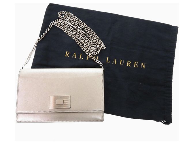 Ralph Lauren Schultertasche Portemonnaie aus silbernem Leder - Ansicht 2