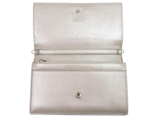 Ralph Lauren Schultertasche Portemonnaie aus silbernem Leder - Ansicht 5