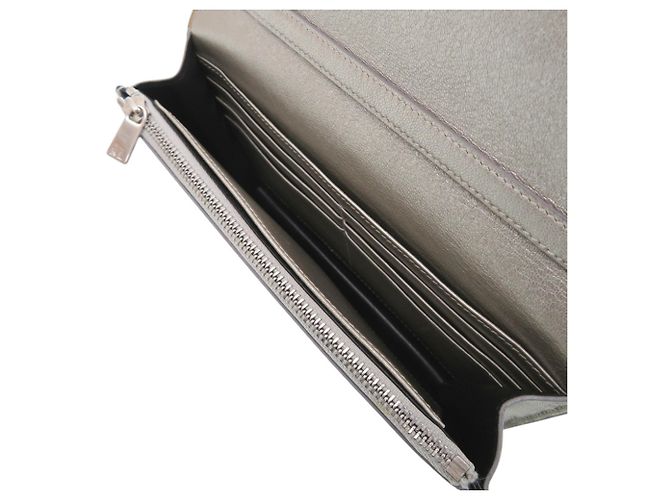 Ralph Lauren Schultertasche Portemonnaie aus silbernem Leder - Ansicht 6