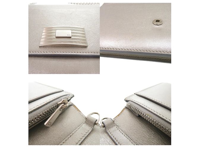 Ralph Lauren Schultertasche Portemonnaie aus silbernem Leder - Ansicht 8