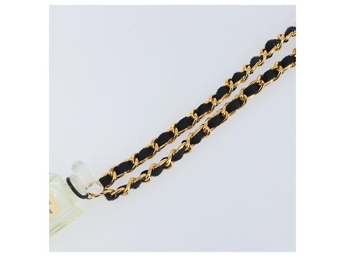 Collana a catena lunga in metallo Chanel CC con pendente a forma di flacone di profumo, pelle, cristalli e perle sintetiche D'oro - vista 6