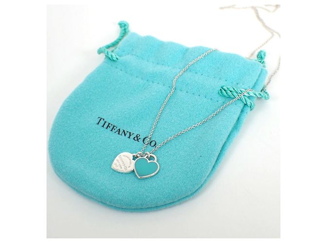 Autre Marque Collana con pendente Tiffany & Co. Ag925 Double Heart Tag Blue - vista 10