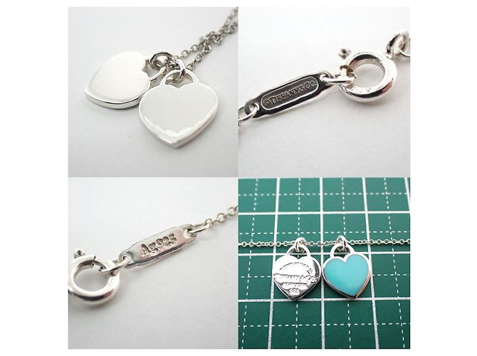 Autre Marque Collana con pendente Tiffany & Co. Ag925 Double Heart Tag Blue - vista 11