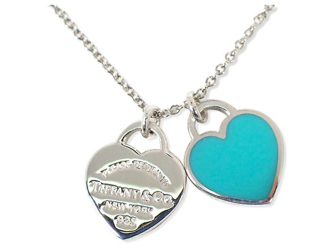 Autre Marque Collana con pendente Tiffany & Co. Ag925 Double Heart Tag Blue - vista 2
