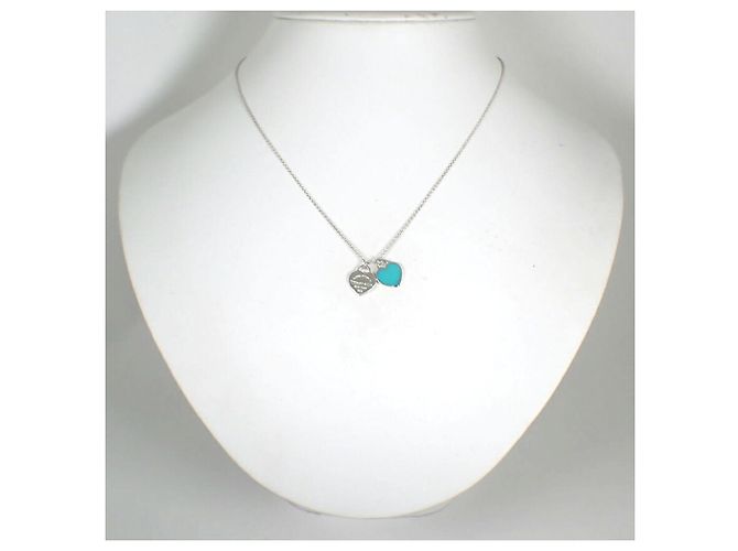 Autre Marque Collana con pendente Tiffany & Co. Ag925 Double Heart Tag Blue - vista 3