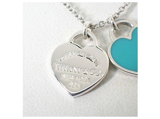Autre Marque Collana con pendente Tiffany & Co. Ag925 Double Heart Tag Blue - vista 4