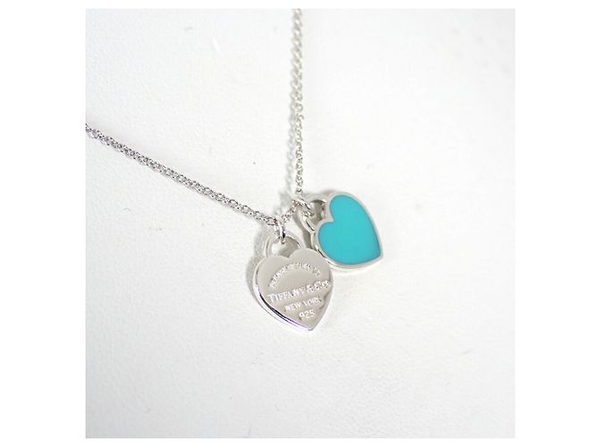Autre Marque Collana con pendente Tiffany & Co. Ag925 Double Heart Tag Blue - vista 5