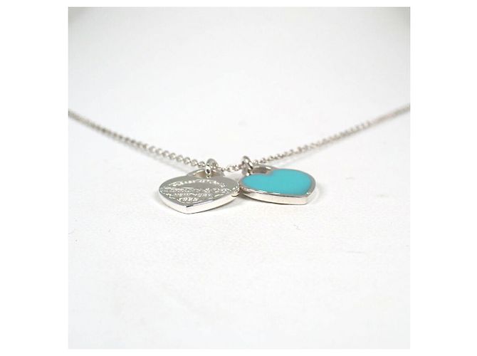 Autre Marque Collana con pendente Tiffany & Co. Ag925 Double Heart Tag Blue - vista 6
