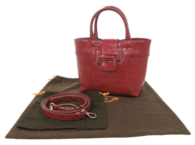Borsa a mano 2-Way in pelle goffrata Tod's Double T Rosso - vista 2