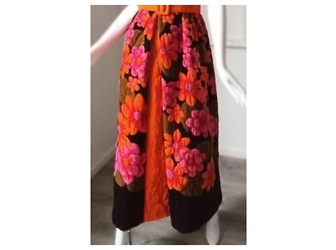 Autre Marque Dynasty Oranges Blumenkleid aus Samt Braun Schwarz Pink - Ansicht 3