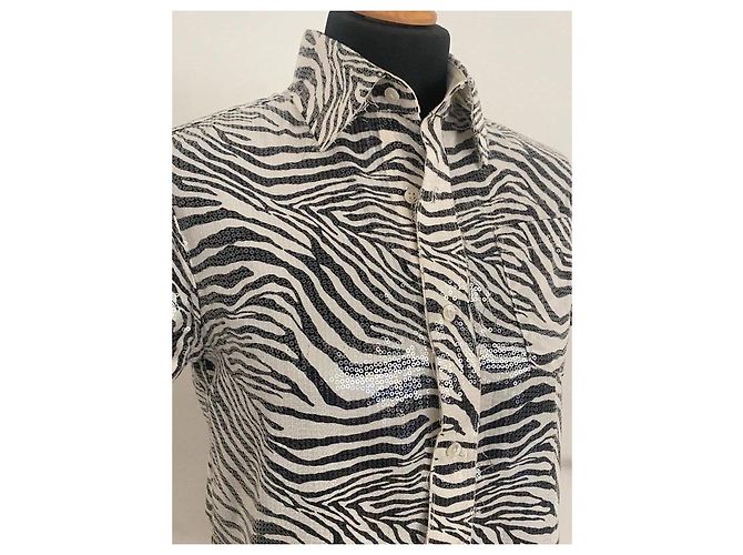 Autre Marque Vaquera Kurzarmhemd mit Zebra-Print und Pailletten Schwarz Weiß Zebra-druck - Ansicht 3