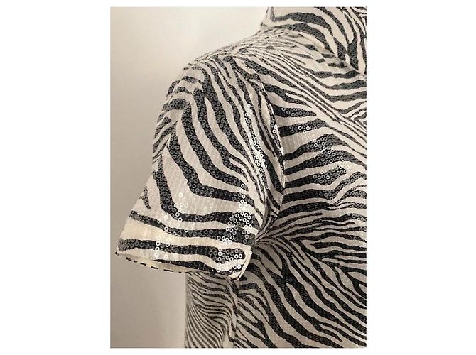 Autre Marque Vaquera Kurzarmhemd mit Zebra-Print und Pailletten Schwarz Weiß Zebra-druck - Ansicht 4