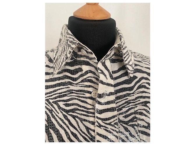 Autre Marque Vaquera Kurzarmhemd mit Zebra-Print und Pailletten Schwarz Weiß Zebra-druck - Ansicht 6