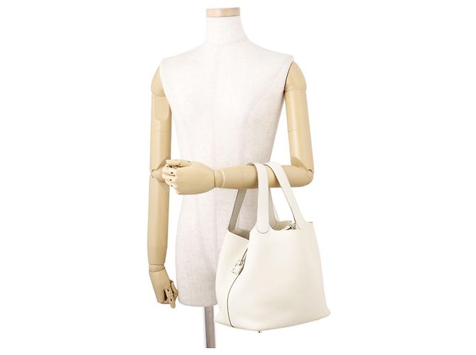 Hermès Borsa Hermes Picotin Lock MM in pelle Taurillon Clemence Craie - vista 4
