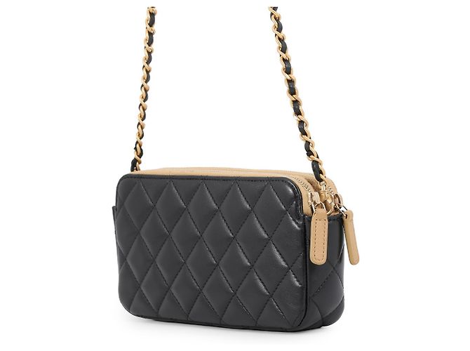 Timeless Chanel Matelassé Schultertasche mit Kette Schwarz Beige - Ansicht 2