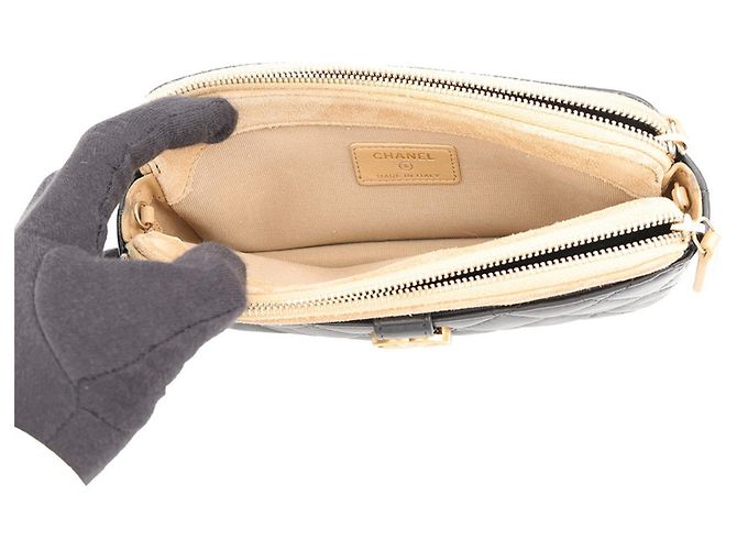 Timeless Chanel Matelassé Schultertasche mit Kette Schwarz Beige - Ansicht 5