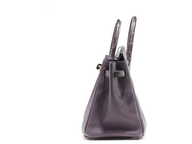 Hermès Birkin 25 aus Togo-Leder mit Krokodil-Akzenten Lila - Ansicht 4