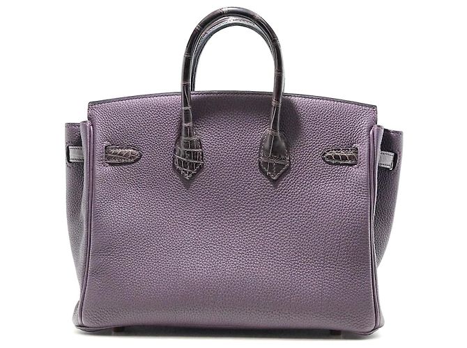 Hermès Birkin 25 aus Togo-Leder mit Krokodil-Akzenten Lila - Ansicht 5