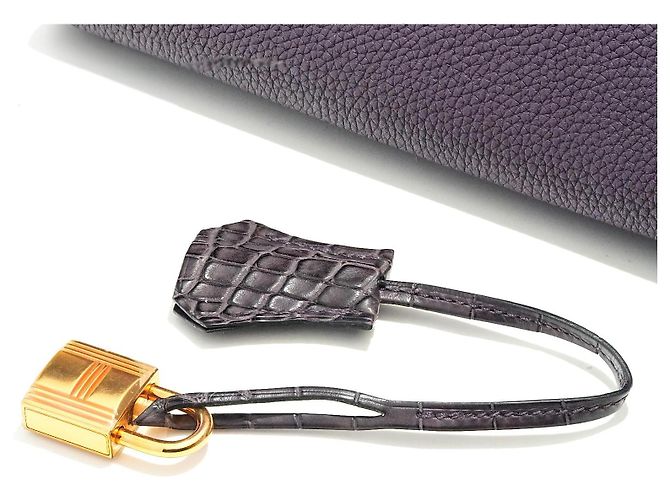 Hermès Birkin 25 aus Togo-Leder mit Krokodil-Akzenten Lila - Ansicht 6