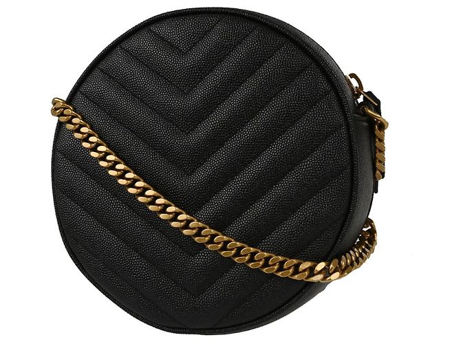 Autre Marque Saint Laurent Vinyle Round Belt Matelasse Chevron Leather Baby Nero - vista 2