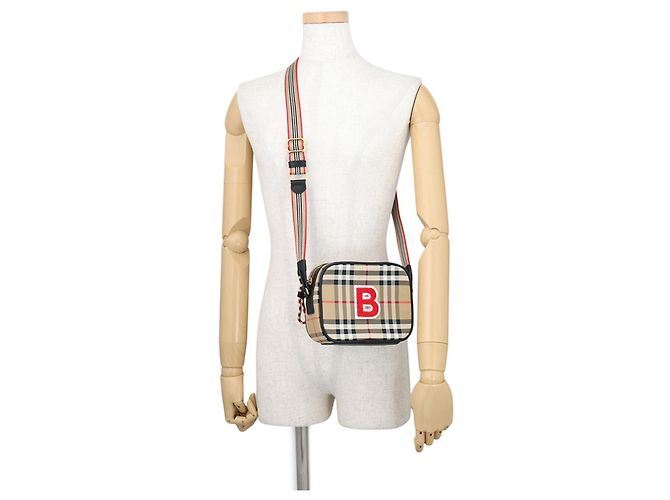 Borsa a tracolla Burberry Nova Check B Patch Nero Rosso Beige - vista 4