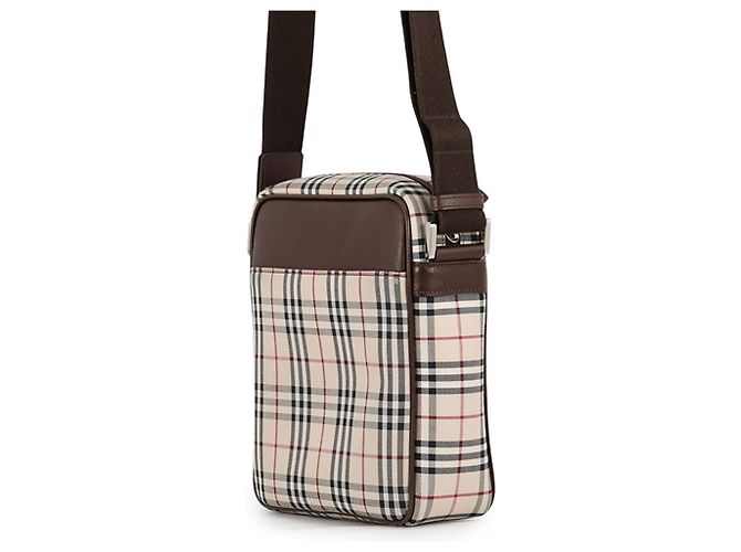 Borsa a tracolla Burberry Nova Check in tela e pelle Nero Rosso Beige - vista 2