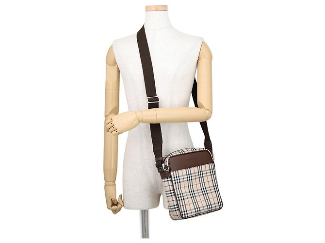 Borsa a tracolla Burberry Nova Check in tela e pelle Nero Rosso Beige - vista 4