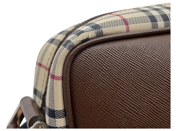 Borsa a tracolla Burberry Nova Check in tela e pelle Nero Rosso Beige - vista 7